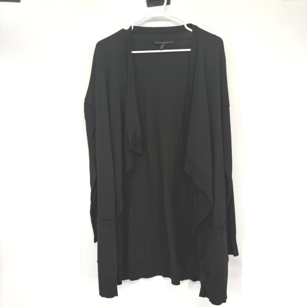 White House Black Market Cardigan Womens L Black Draped Open Front Pocket Knit